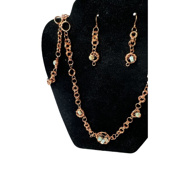 Copper Wire Necklace Earrings And Bracelet Set With Dyed Jasper Hand Made - Picture 5 of 13
